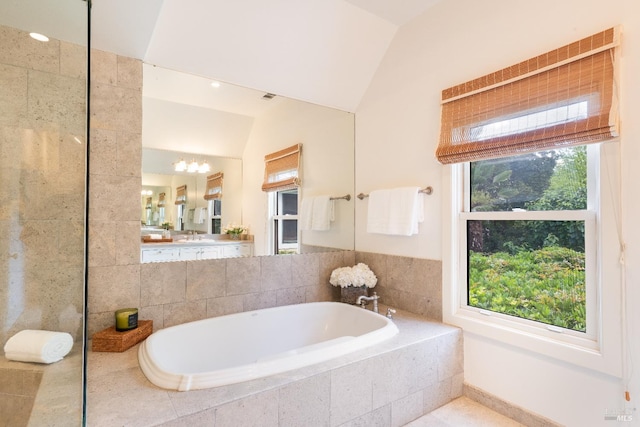 1330 Pine St, Saint Helena, CA 94574 - bathroom featuring vaulted ceiling, a bath, and a sink