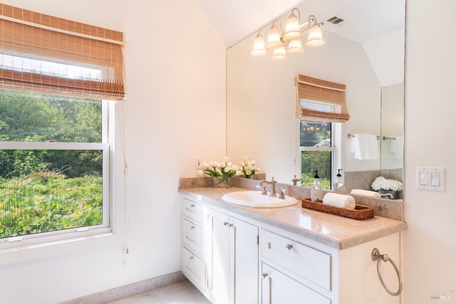 1330 Pine St, Saint Helena, CA 94574 - bathroom with vanity, plenty of natural light, and lofted ceiling