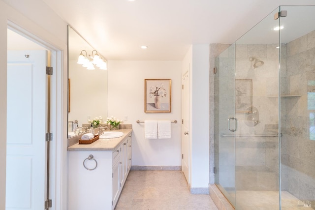 1330 Pine St, Saint Helena, CA 94574 - full bathroom with vanity, a shower stall, baseboards, and recessed lighting