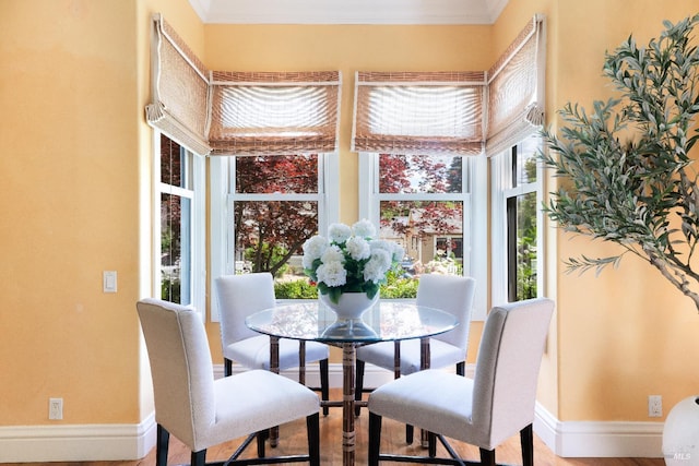 1330 Pine St, Saint Helena, CA 94574 - dining space with baseboards, healthy amount of natural light, crown molding, and wood finished floors