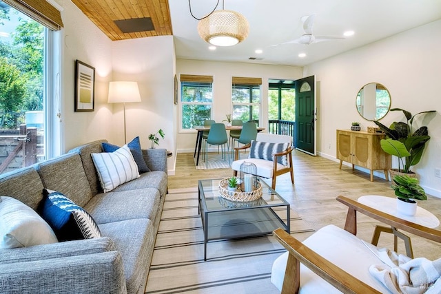 3051 Edison St, Graton, CA 95444 - living area featuring recessed lighting, a ceiling fan, light wood finished floors, and baseboards