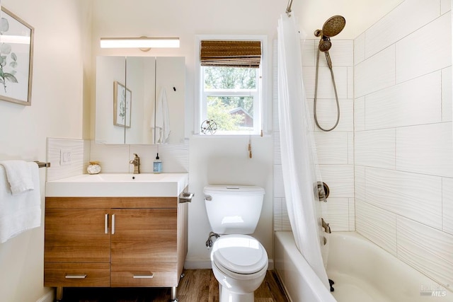 3051 Edison St, Graton, CA 95444 - full bathroom featuring vanity, toilet, shower / bath combo, baseboards, and wood finished floors