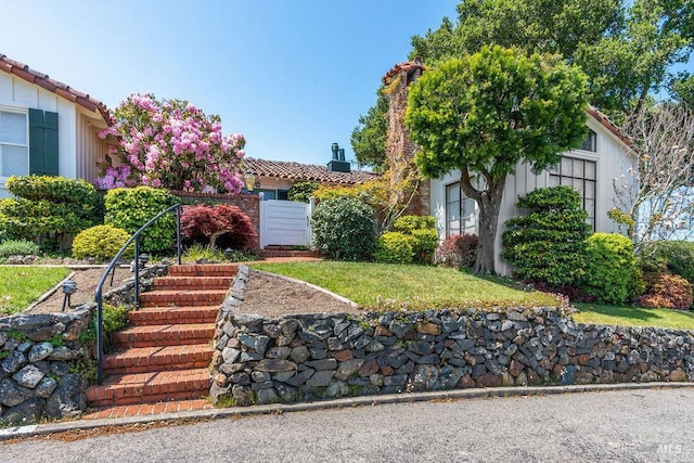 4 Cloud View Cir, Sausalito, CA 94965 - view of front facade featuring stairs and a tile roof