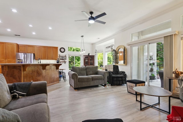 602 Summerset Dr, Rio Vista, CA 94571 - living area featuring recessed lighting, light wood-type flooring, and a ceiling fan