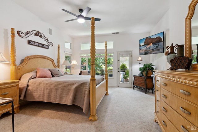 602 Summerset Dr, Rio Vista, CA 94571 - bedroom with access to exterior, light colored carpet, and ceiling fan