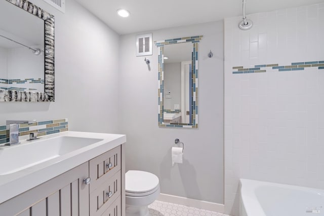 320 Via Casitas Unit 109, Greenbrae, CA 94904 - full bath with toilet, baseboards, vanity,  shower combination, and recessed lighting