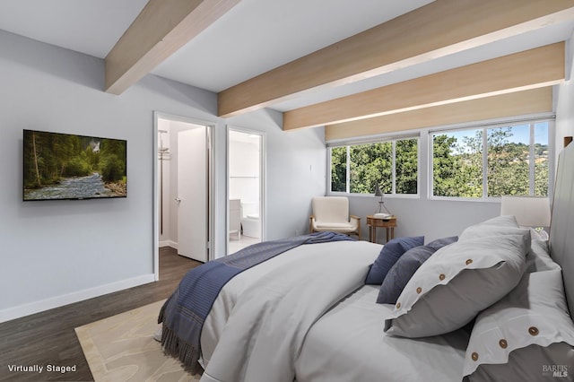 320 Via Casitas Unit 109, Greenbrae, CA 94904 - bedroom featuring beam ceiling, baseboards, and wood finished floors