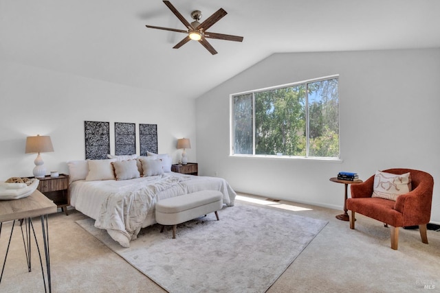 359 Wildrose Cir, Pinole, CA 94564 - bedroom with light colored carpet, vaulted ceiling, and a ceiling fan