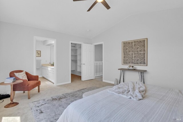 359 Wildrose Cir, Pinole, CA 94564 - bedroom with light colored carpet, vaulted ceiling, a spacious closet, a ceiling fan, and a closet