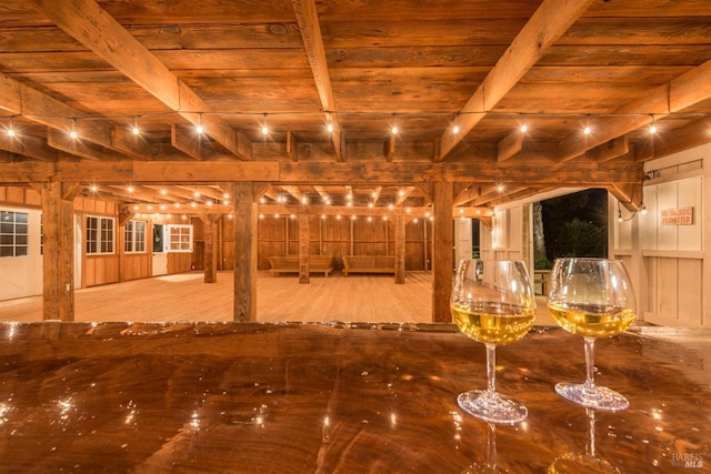 4223 Silverado Trl, Napa, CA 94558 - interior space with wood ceiling with exposed beams and wood finished floors