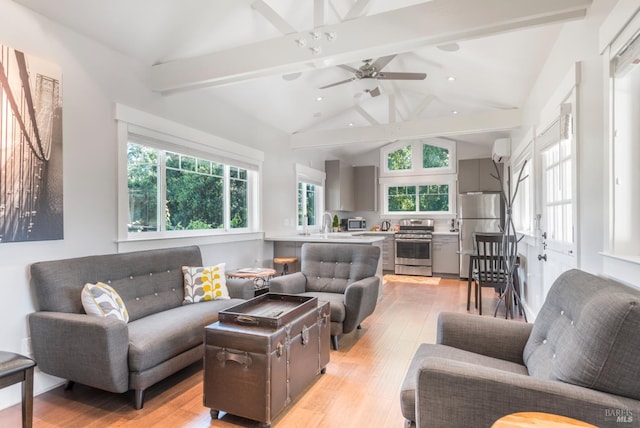 4223 Silverado Trl, Napa, CA 94558 - living room featuring healthy amount of natural light, light wood-style flooring, ceiling fan, a wall unit AC, and recessed lighting