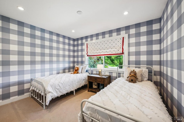 490 S Eliseo Dr, Greenbrae, CA 94904 - bedroom with light carpet, recessed lighting, and wallpapered walls