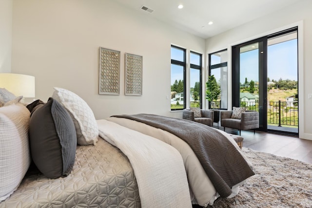 3704 Llyn Glaslyn Pl, Santa Rosa, CA 95403 - bedroom featuring access to outside, wood finished floors, and recessed lighting