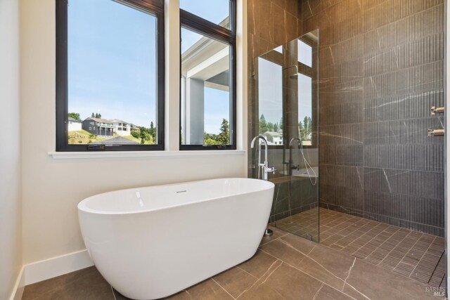 3704 Llyn Glaslyn Pl, Santa Rosa, CA 95403 - full bathroom with a freestanding tub, a walk in shower, and tile patterned flooring