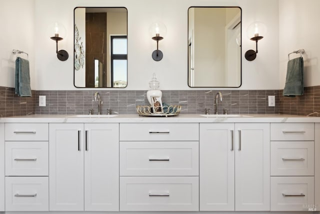 3704 Llyn Glaslyn Pl, Santa Rosa, CA 95403 - bathroom with double vanity and decorative backsplash