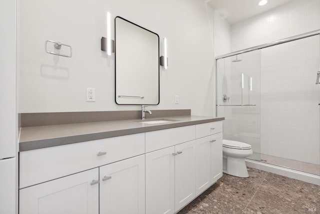 3704 Llyn Glaslyn Pl, Santa Rosa, CA 95403 - full bathroom with vanity, toilet, a shower stall, and recessed lighting