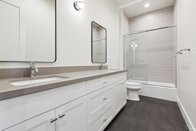 3704 Llyn Glaslyn Pl, Santa Rosa, CA 95403 - full bath featuring double vanity, toilet, bath / shower combo with glass door, tile patterned floors, and baseboards