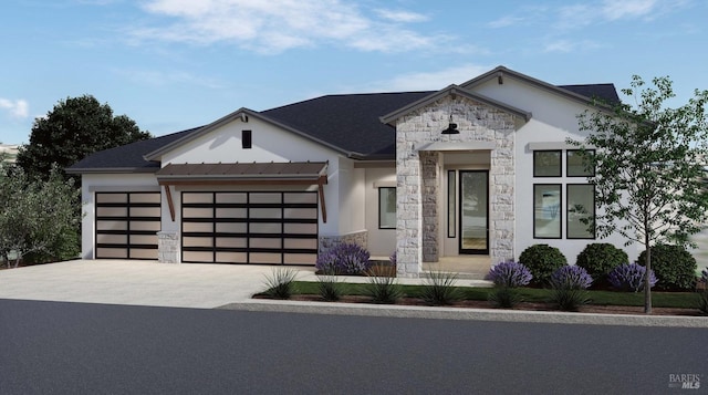 3704 Llyn Glaslyn Pl, Santa Rosa, CA 95403 - view of front of home featuring stone siding, an attached garage, concrete driveway, and stucco siding