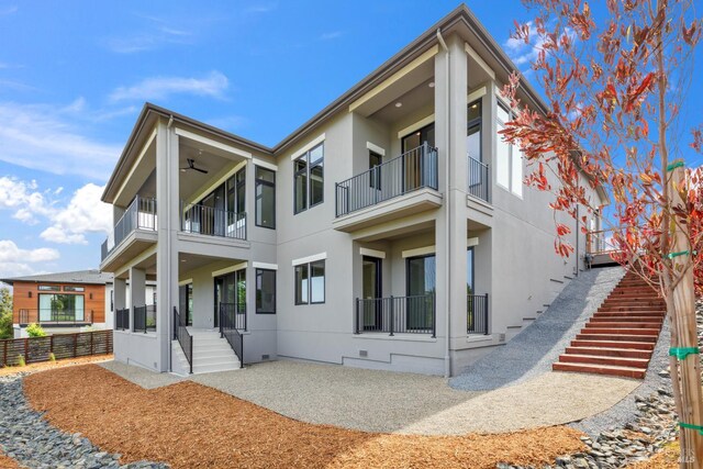 3704 Llyn Glaslyn Pl, Santa Rosa, CA 95403 - back of property with stucco siding, a balcony, and stairs
