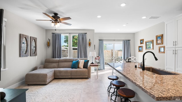 1212 Del Rancho Way, Petaluma, CA 94954 - living area featuring recessed lighting, ceiling fan, and light tile patterned floors
