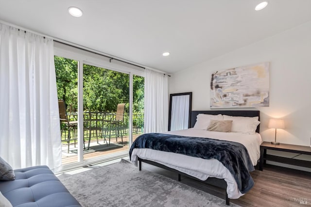 10 Waldruhe Hts, Glen Ellen, CA 95442 - bedroom featuring access to outside, wood finished floors, recessed lighting, and vaulted ceiling