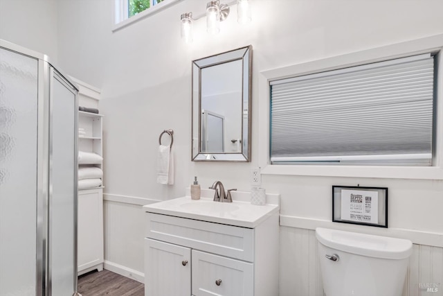 10 Waldruhe Hts, Glen Ellen, CA 95442 - bathroom featuring vanity, a shower stall, toilet, and wood finished floors