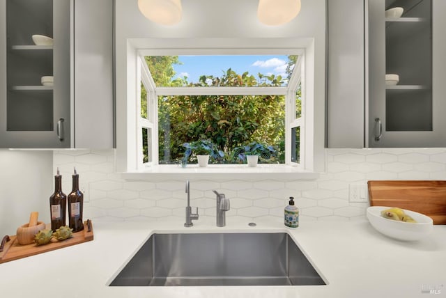 1645 Georgia St, Napa, CA 94559 - kitchen with a sink, gray cabinetry, and light countertops