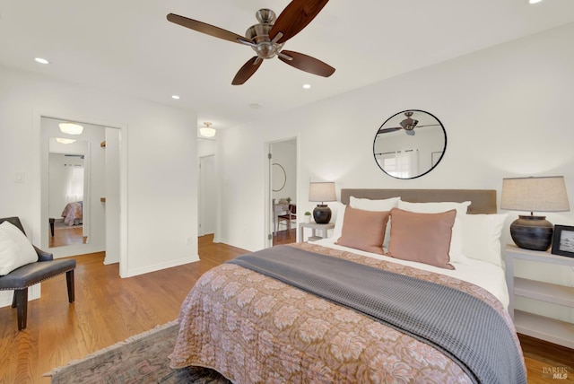 1645 Georgia St, Napa, CA 94559 - bedroom with wood finished floors, baseboards, recessed lighting, and a ceiling fan