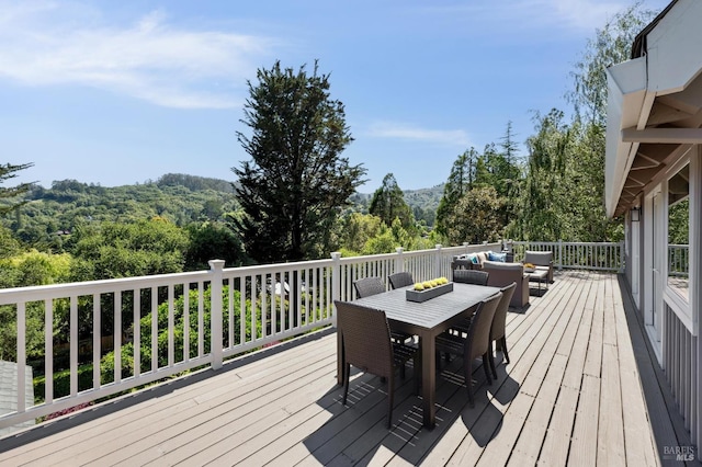 523 W Fairview Ave, Mill Valley, CA 94941 - wooden deck with a view of trees, an outdoor hangout area, and outdoor dining space
