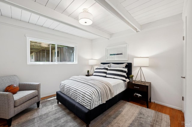 523 W Fairview Ave, Mill Valley, CA 94941 - bedroom featuring wood finished floors, baseboards, and wooden ceiling with exposed beams