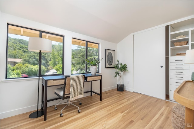 522 Blackstone Dr, San Rafael, CA 94903 - office space featuring light wood finished floors, healthy amount of natural light, vaulted ceiling, and baseboards