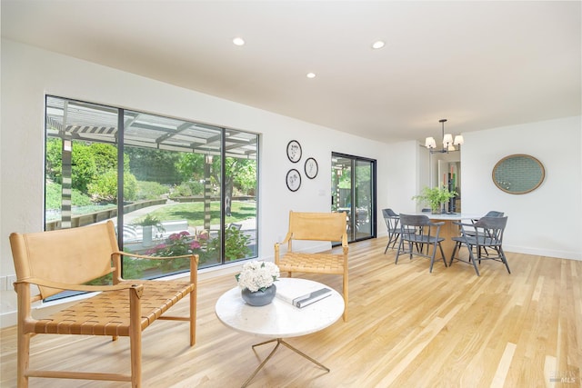 522 Blackstone Dr, San Rafael, CA 94903 - living room featuring light wood-style floors, a chandelier, recessed lighting, and baseboards
