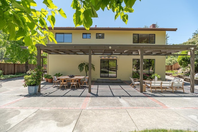 522 Blackstone Dr, San Rafael, CA 94903 - rear view of property with stucco siding, a patio area, outdoor dining space, and outdoor lounge area