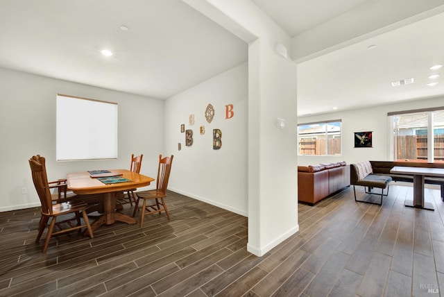544 Oakham Dr, Vacaville, CA 95687 - dining room featuring dark wood-type flooring, baseboards, and recessed lighting