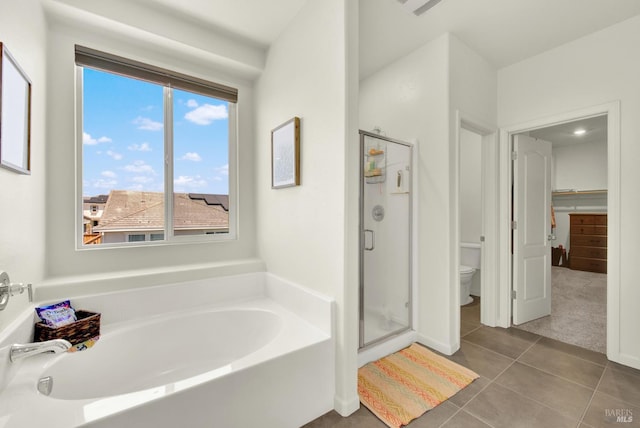 544 Oakham Dr, Vacaville, CA 95687 - full bathroom with a garden tub, a shower stall, toilet, and tile patterned flooring