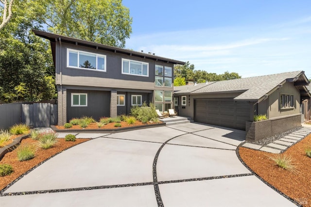 2647 Heatherstone Dr, San Rafael, CA 94903 - contemporary house featuring concrete driveway, a garage, and brick siding
