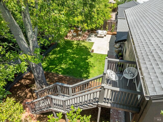 2647 Heatherstone Dr, San Rafael, CA 94903 - wooden deck with a patio area and a lawn