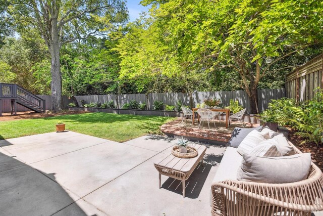 2647 Heatherstone Dr, San Rafael, CA 94903 - view of patio / terrace with outdoor dining space and stairway