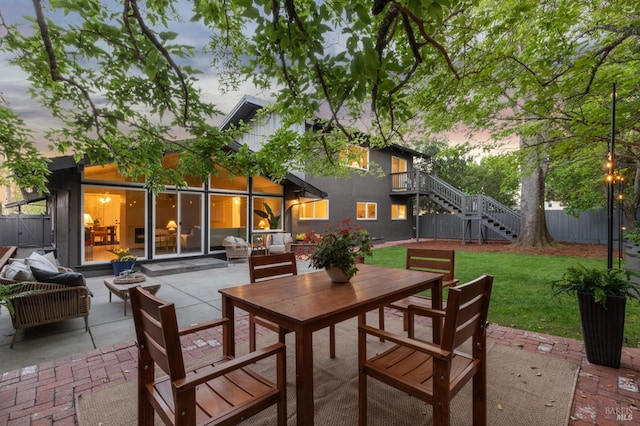 2647 Heatherstone Dr, San Rafael, CA 94903 - view of patio featuring outdoor dining area and stairs