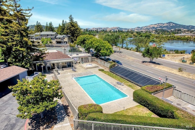 52 Margarita Ter, Novato, CA 94947 - view of swimming pool with a fenced backyard, a mountain view, and a patio area