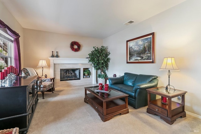 809 Muscat Ct, Petaluma, CA 94954 - living area with light colored carpet, a glass covered fireplace, and baseboards