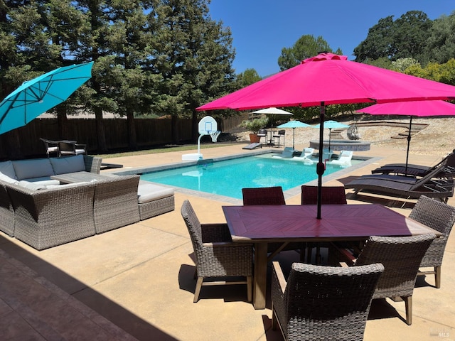 1745 Durbin Ln, Fairfield, CA 94534 - view of swimming pool with a patio area, a fenced backyard, an outdoor living space, and outdoor dining area