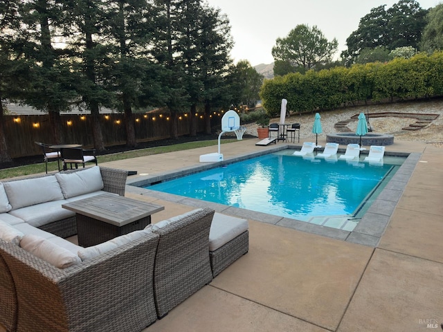 1745 Durbin Ln, Fairfield, CA 94534 - view of swimming pool with an outdoor living space with a fire pit and a patio