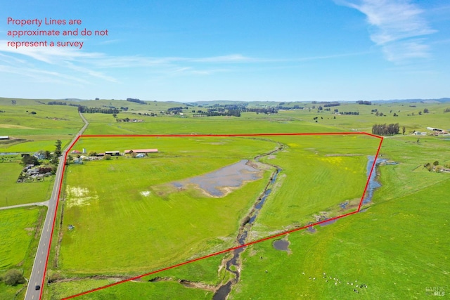 1140 Tomales Rd, Petaluma, CA 94952 - aerial view of sparsely populated area featuring property boundaries highlighted and a pastoral area