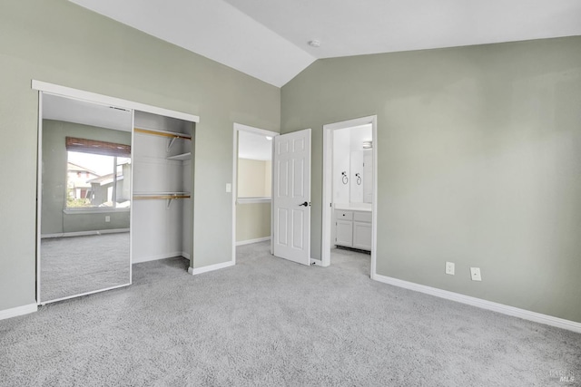 115 Barington Dr, Vallejo, CA 94591 - unfurnished bedroom with carpet flooring, vaulted ceiling, baseboards, a closet, and ensuite bath