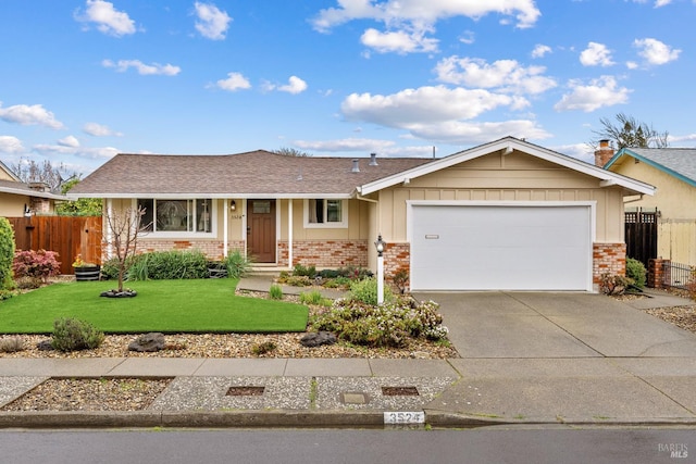 3524 Cascade St, Napa, CA 94558 - single story home with brick siding, a garage, concrete driveway, and roof with shingles