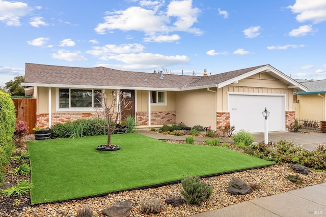 3524 Cascade St, Napa, CA 94558 - ranch-style house featuring brick siding, driveway, an attached garage, and a shingled roof