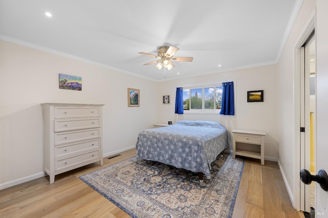 3524 Cascade St, Napa, CA 94558 - bedroom with light wood-style floors, baseboards, ornamental molding, recessed lighting, and ceiling fan