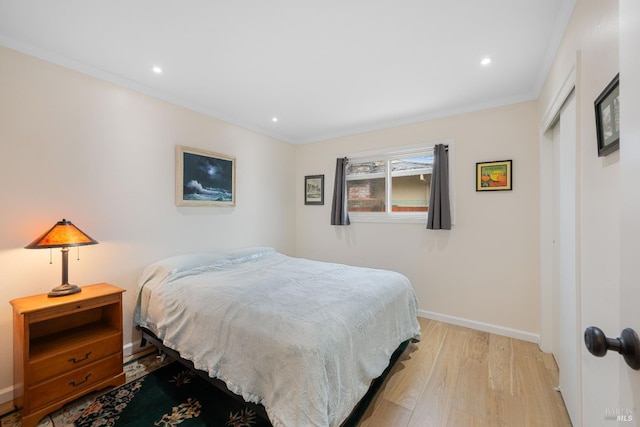 3524 Cascade St, Napa, CA 94558 - bedroom featuring light wood-type flooring, baseboards, ornamental molding, recessed lighting, and a closet
