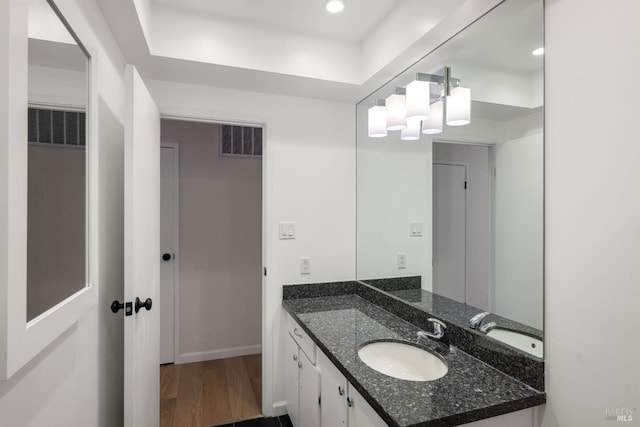 3524 Cascade St, Napa, CA 94558 - bathroom with vanity, wood finished floors, and recessed lighting
